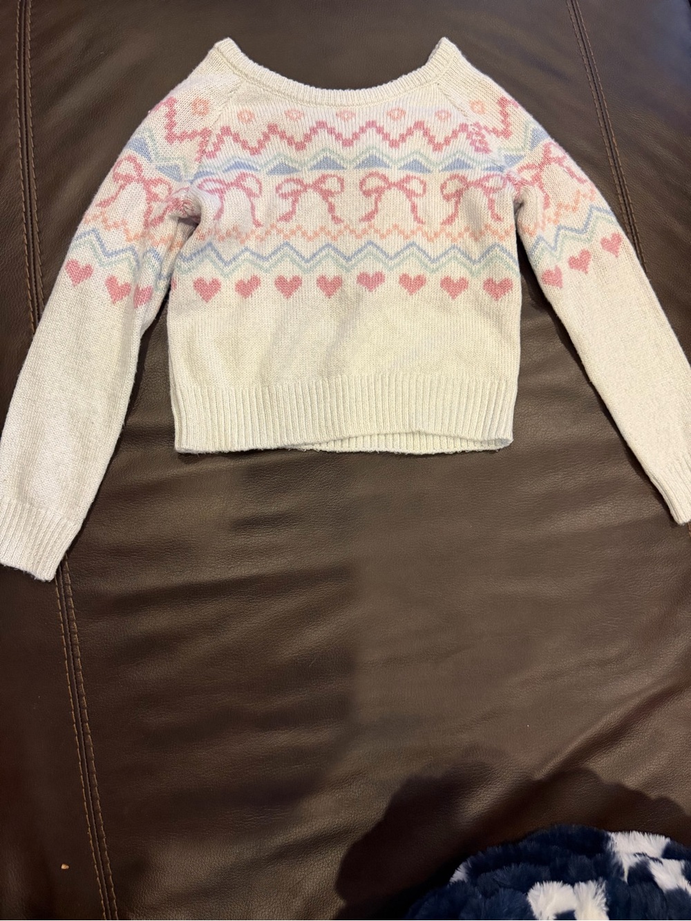 Gymboree Cream Sweater with Pink & Light Blue Fair Isle Motif